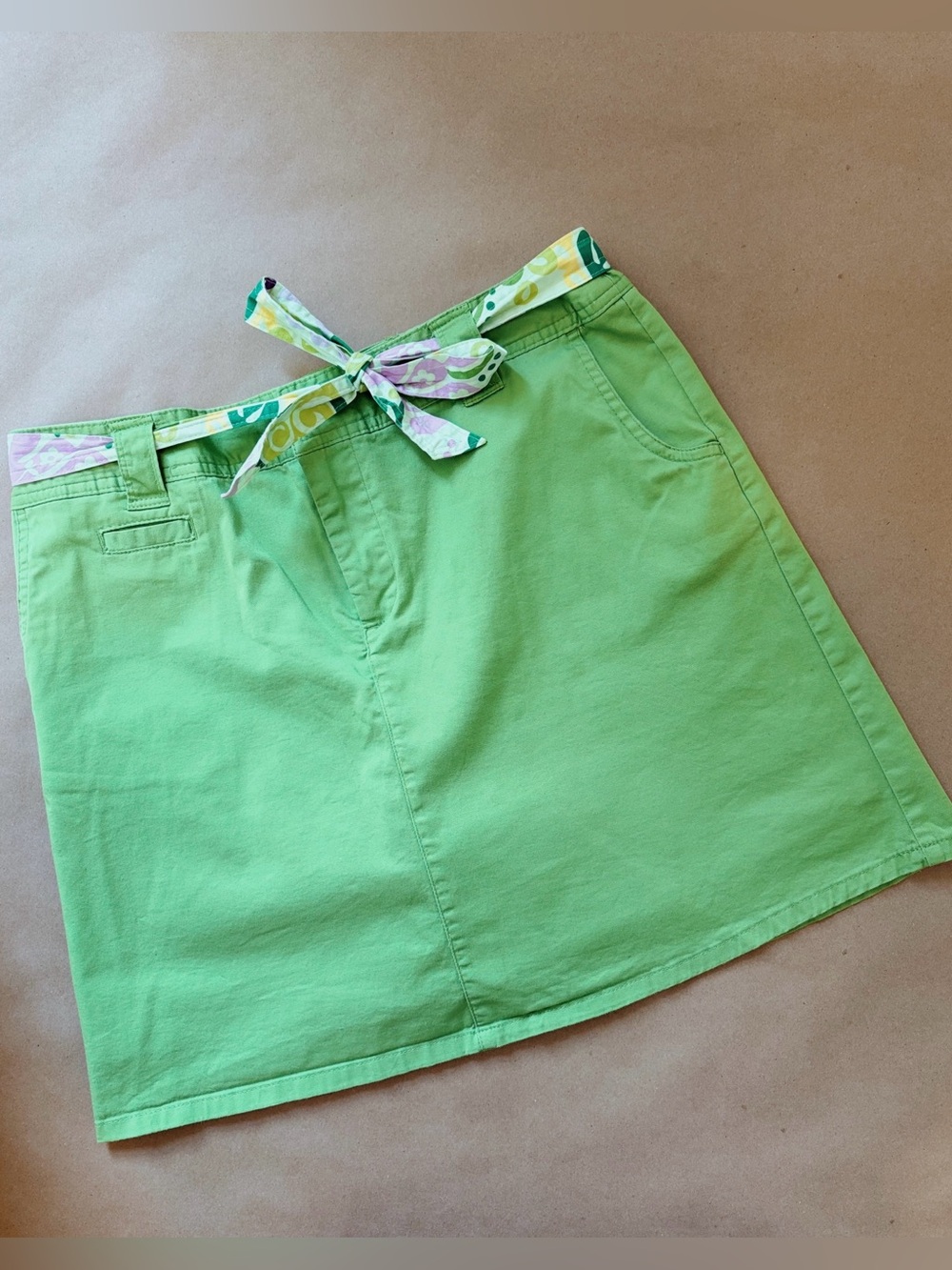 White Stag Lime Green Midi Skirt with Floral Tie